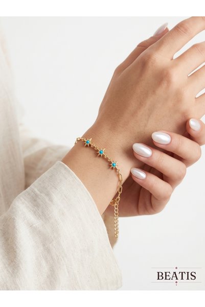 Beatis Women's Bracelet Jewelry Star Figured Chain with Stone Detail Gold Color Gold Color