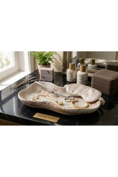 Alba Home Decor Dekoratif sunumluk kahve mermer desenli tabak banyo anahtarlı...
