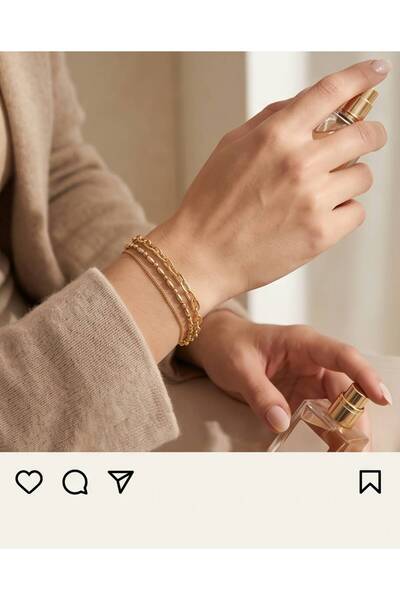 Mum Aşkı Gold Color Triple Chain Design Bracelet