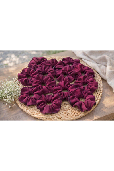 Umay moda 59 Set of 10 Burgundy Scrunchie Hair Clips – Ruffled Fabric Elastic Hair Clips