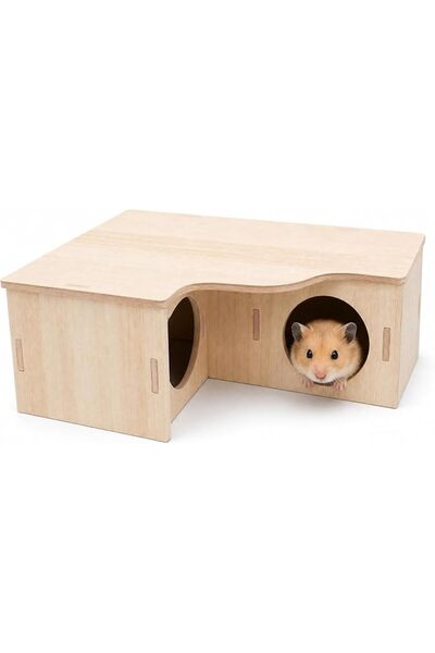 GENERAL Hamster House Wooden Hideout 3 Chamber, Multi Chamber Hamster Hide wi...