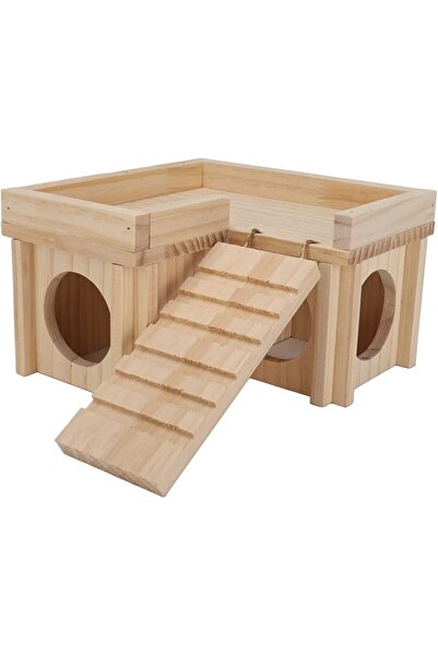 Acouto Hamster House Multi Rooms Wooden Hideout Tunnel Toy Small Pet Hut with...