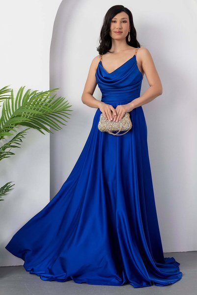 PULLIMM Rochie din satin cu decolteu tip inimă și lanț la umăr ECR5609