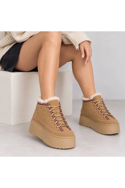 Ornaz SHOES Bağçıklı İçi Kürklü Kalın Taban Süet Bot