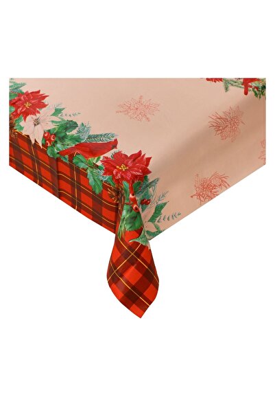 OEM Față de Masă Plastifiată de Crăciun Bej Roșie cu Flori 180x140 cm – Decor...