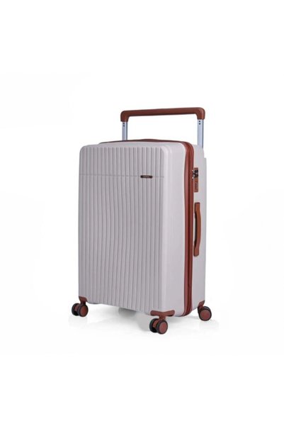 Generic Travel Luggage 2 Pieces 14+20 Inch Anti-Crack Pp Geometric Design High-Grade Wide Handle Expansion Suitcase Beige