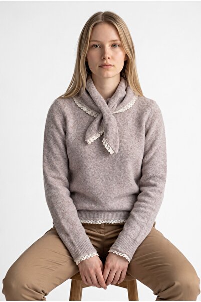 Bisou Scarf Collar Women's Long Sleeve Knitwear Sweater