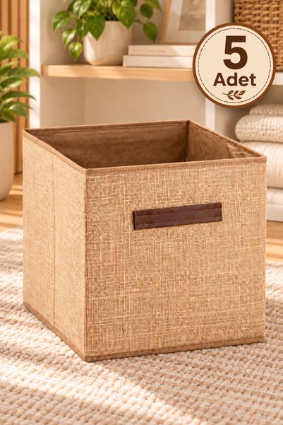 JASPER Sepena 5'li Jüt Kumaş Dolap İçi Düzenleyici Kutu - 30x30x30 cm Katlana...