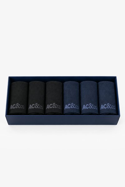 AC&Co / Altınyıldız Classics Erkek Siyah-Lacivert 6'lı Paket Soket Çorap Seti Özel Hediye Kutulu Yumuşak Dokulu Sıcak Tutan