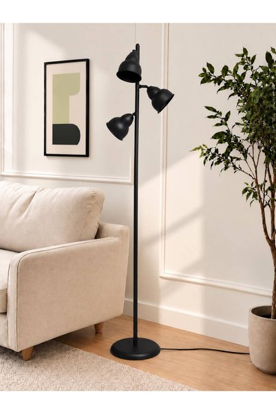 avizade MİLDA 3 Başlıklı Siyah Metal Lambader 175 cm E27 Duy Uyumlu Modern De...