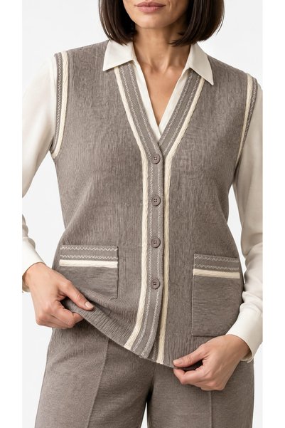 tiriTEK TRİKO Steel Knit Hair Detailed Modern Vest / Mink