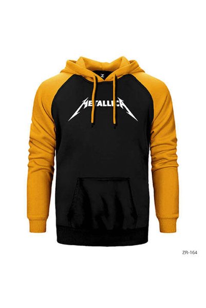 CrowsGate Metallica Classic Logo Yellow Double Color Raglan Sleeve Hooded Swe...
