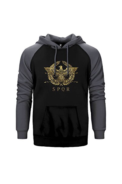 CrowsGate Roman Empire Emblem Gray Double Color Raglan Sleeve Hooded Sweatshirt