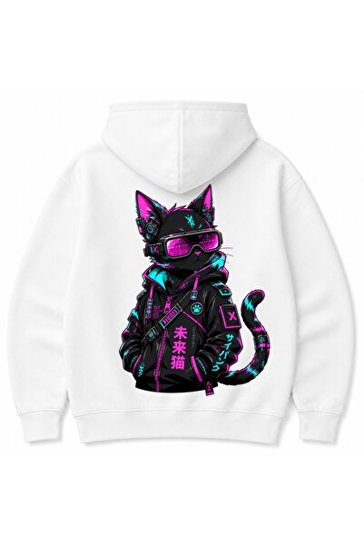 Rabona Fashion Neon Neko Cyberpunk Cat Japanese Anime Techwear Front & Back P...