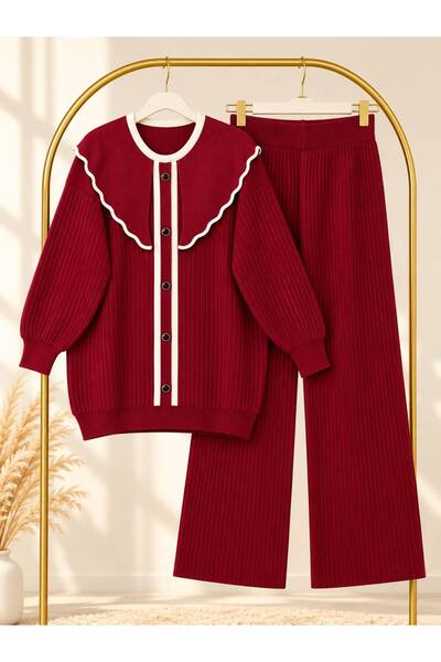 VOLT CLOTHİNG Set de tricotaje cu dungi și guler pentru femei, cu pantaloni