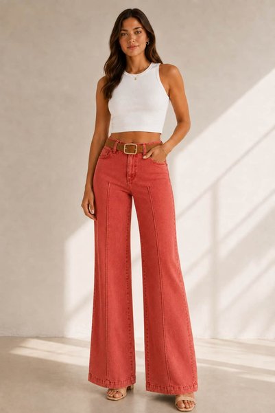 WENDY STYLE Önü dikiş detaylı palazzo kot pantolon