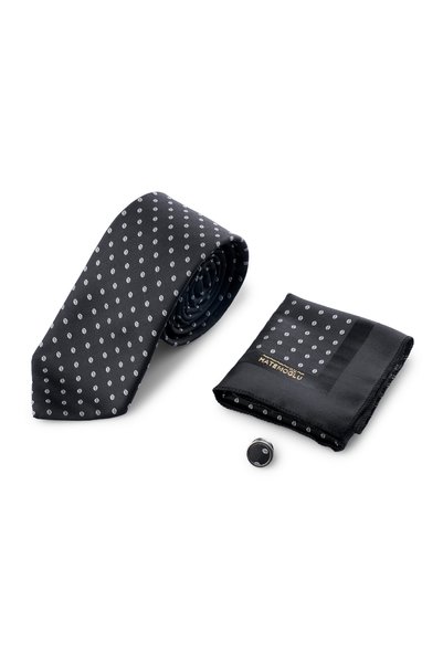 Hatemoğlu Black Tie Handkerchief and Collar Badge Set of 3