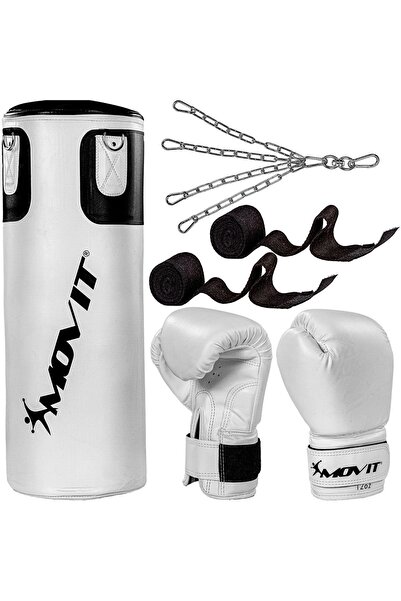 MOVIT Set sac de box, manusi, bandaje, 25 kg, pentru adulti, alb