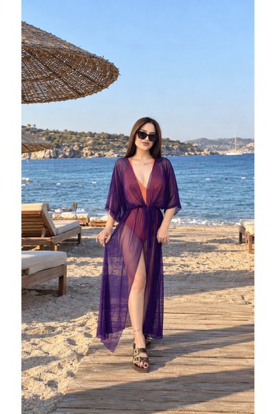 by elmoda Women's Purple Lycra Tulle Beach Dress