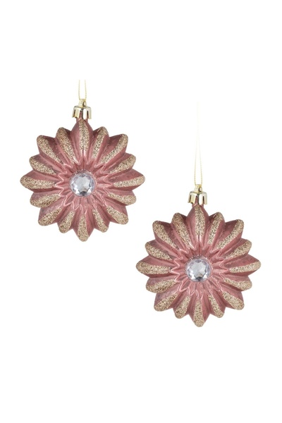 OEM Set Ornamente de Crăciun Flori cu Cristale și Glitter 8 cm – 2 buc. – Atm...