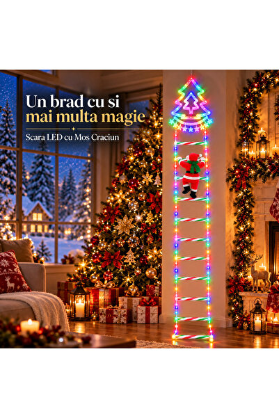 BellFyd Instalatie LED tip Scara de Craciun 170 cm, Multicolora, Mos Craciun ...