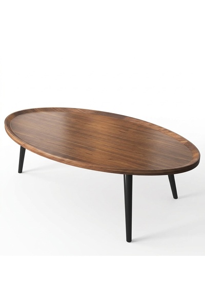 Generic Brand Oval Coffee Table, Walnut Grain Teardrop Cocktail Table with Ra...