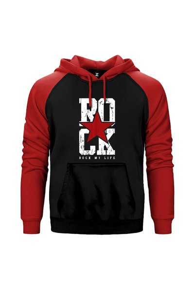 CrowsGate Rock My Life Red Double Color Raglan Sleeve Hooded Sweatshirt