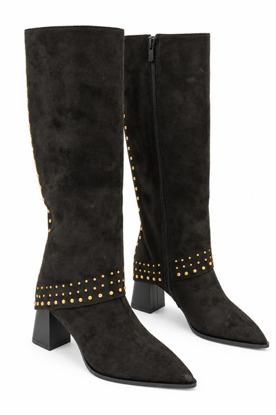 Venüs Women's Black Nubuck Trok Detailed Casual Boots Pm23