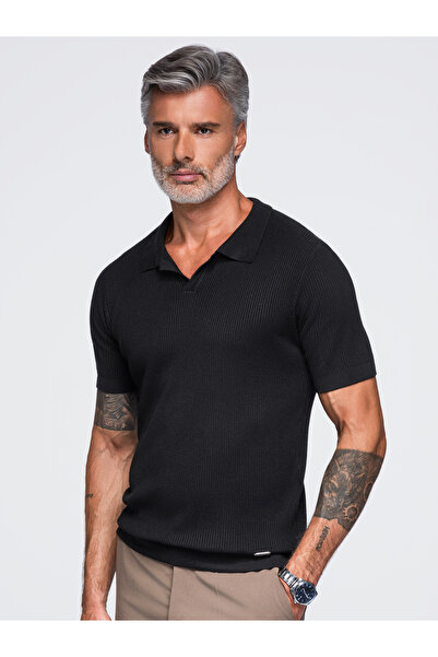 OMBRE Ανδρικό T-shirt, Στενή γραμμή, Γιακάς Johnny OM-POSS-0182 Μαύρο