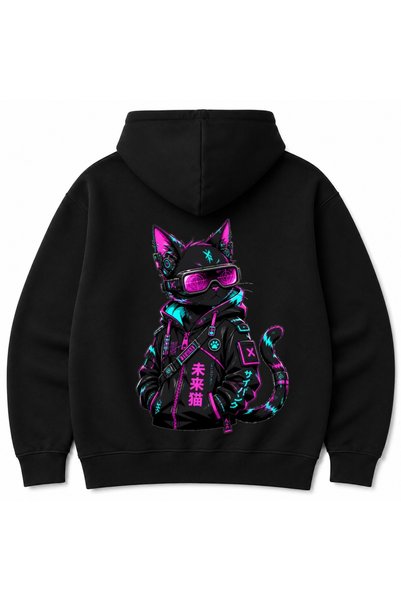 Rabona Fashion Neon Neko Cyberpunk Cat Japanese Anime Techwear Front & Back P...
