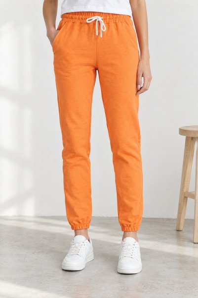 Pepeross Women's Regular Fit Lycra Basic Sweatpants with Elastic Cuffs Orange