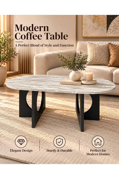 TrentonGCC Modern Oval Coffee Table 120x60x45 cm – Contemporary Living Room T...