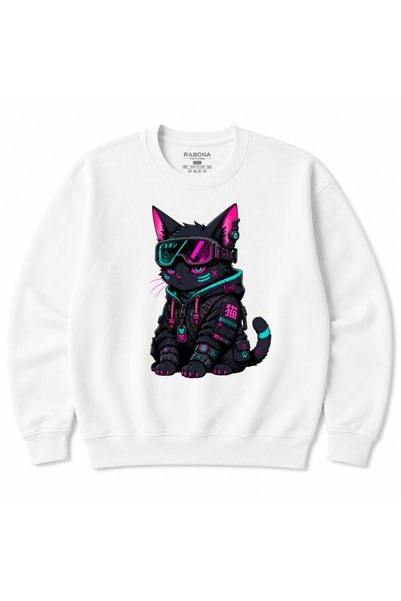 Rabona Fashion Neon Neko Cyberpunk Cat Japanese Anime Futuristic Techwear Gra...