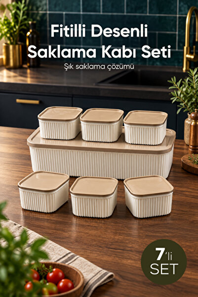 Vienev 7'li Saklama Kabı Seti 6x325 ml Kare 1x5500 ml Dikdörtgen Saklama Kabı Seti Mutfak ve Buzdolabı Düzenleyici