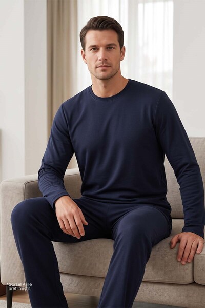 Jiber Set pijama pentru bărbați, cu mânecă lungă, bleumarin