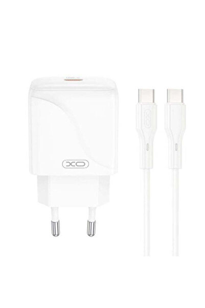 Xo Încărcător 220V 20W cu USB-C și cablu USB-C la USB-C pentru priză, Alb