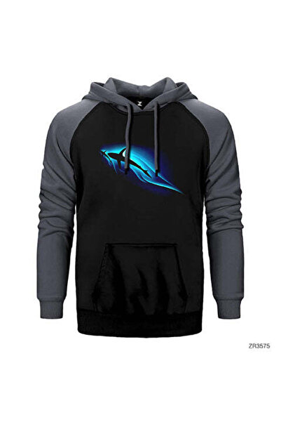 CrowsGate Killer Whale Gray Double Color Raglan Sleeve Hooded Sweatshirt