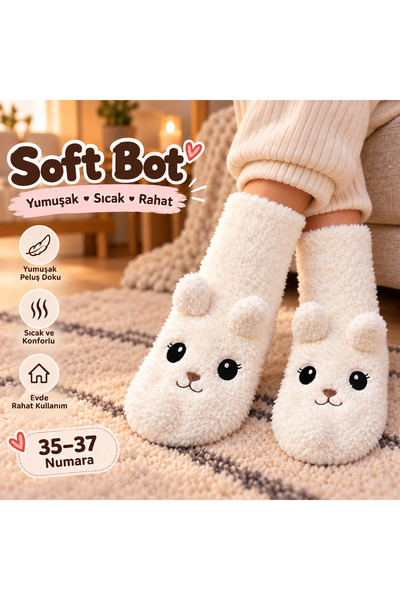 Navaya Soft Bot Kadın Peluş Ev Botu Çorabı – Yumuşak, Sıcak, Rahat, Sevimli H...