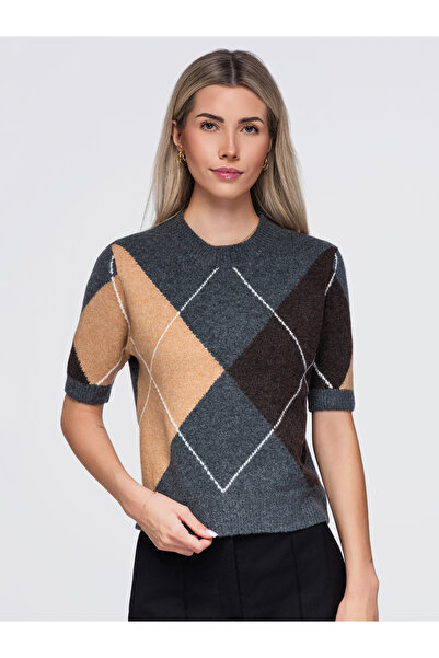 OMBRE Dámský svetr, krátký rukáv, volný střih OW-SW-E0037 Šedá