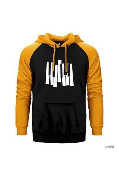 CrowsGate Piano Keys Yellow Double Color Raglan Sleeve Hooded Sweatshirt
