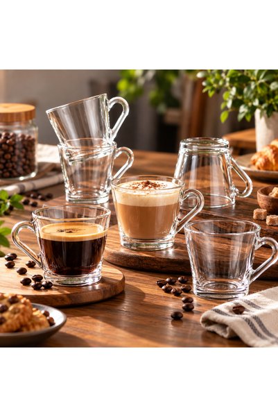 Dania Modern Luxury Design Transparent Glass Tea & Coffee Cup Set of 6, 7cm H...