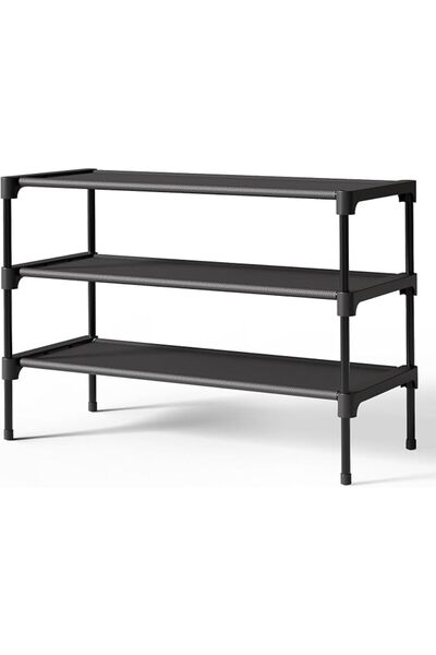 Kitsure 3-Tier Shoe Rack, Stackable Shoe Organizer, Black