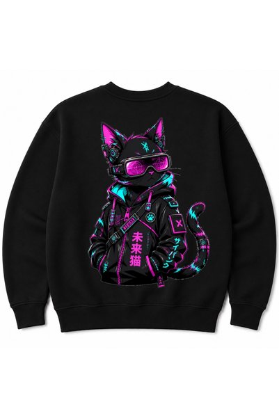 Rabona Fashion Neon Neko Cyberpunk Cat Japanese Anime Futuristic Techwear Gra...