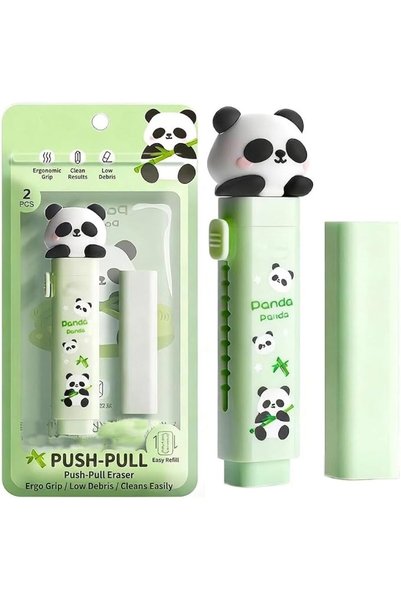 TERRIFI Panda Pencil Erasers, Push Pull Retractable Eraser Set, PVC Fine Tip ...