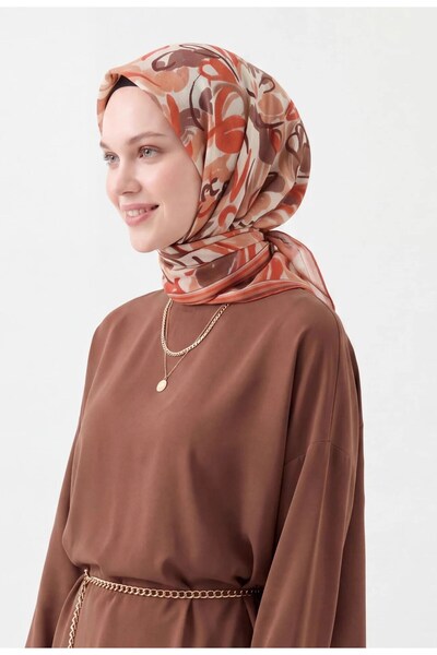 Silk Home Eșarfă moale cu model abstract maro somon
