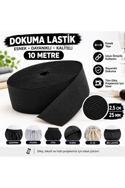 Siyah Dokuma Lastik 25 mm (2,5 cm) 10Metre