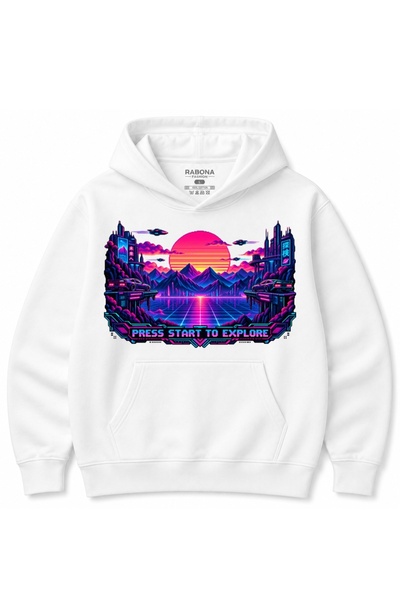 Rabona Fashion Press Start to Explore Cyberpunk Neon Sunset Retro Gaming Grap...