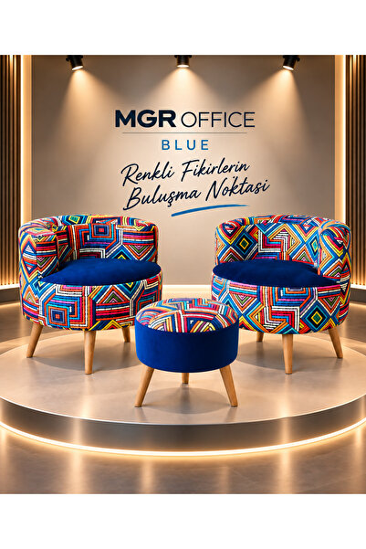 Mgr Office BLUE Çay Seti Berjer Salon Balkon Koltuk Oturma Grubu 2 Berjer 1 Puf 3 lü ÇOK RENKLİ