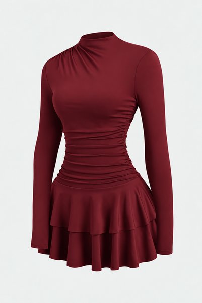 Edela High Collar Skirt Layered Flounce Dress