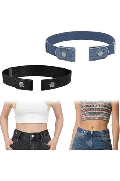 Parlberd Invisible No Buckle Belt for Men Women, 2 Pack Elastic Stretch Adjus...
